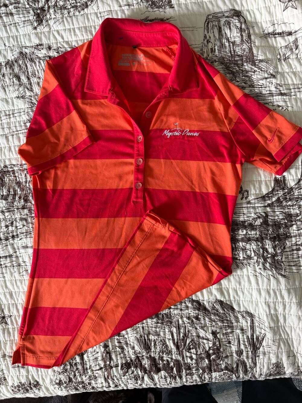 Nike Golf Polo Shirt Size XS Red Orange Striped Mystic Dunes
